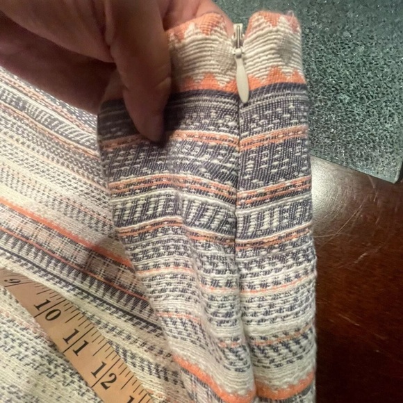 Dalia Tweed Geometric Lined Ivory & Orange & Gray Mini Skirt W Zipper Size 4 - Picture 3 of 14